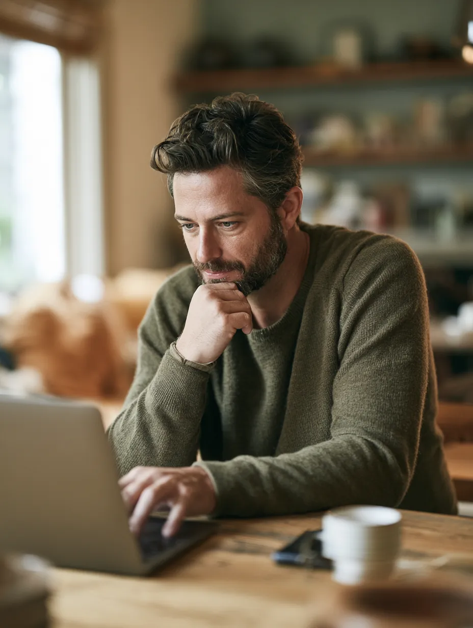 Man carefully reviewing his credit report before applying for a loan