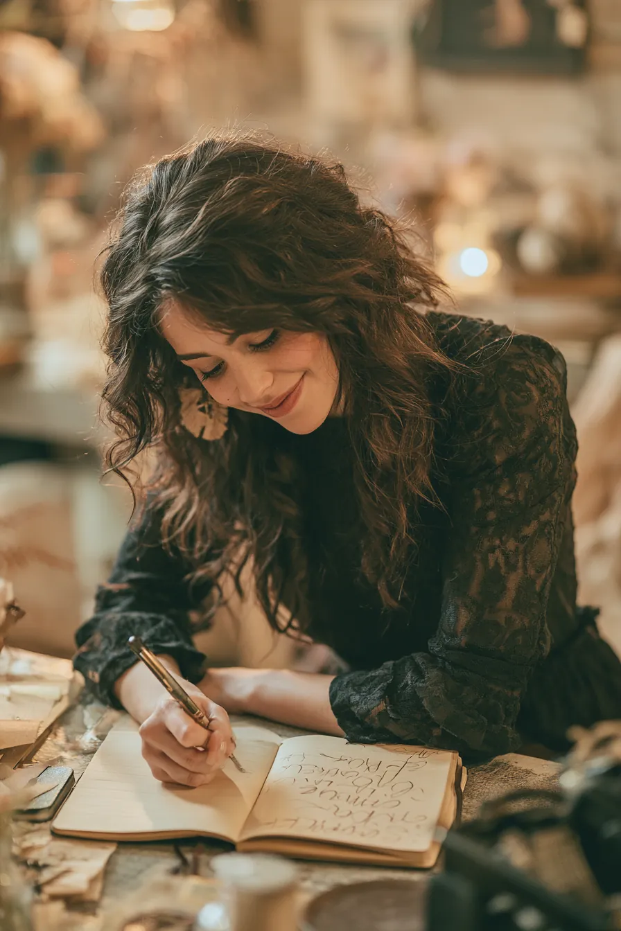 Woman writing a debt-free financial goal in her journal
