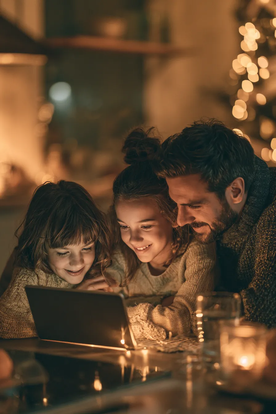 Family planning holiday spending together on a tablet